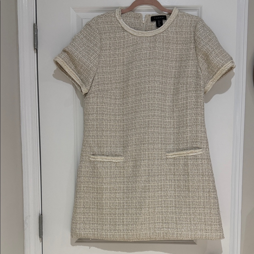 Tahari Classic Cream Tweed Shift Dress